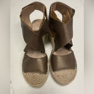 Eileen Fisher Willow Sandal Metallic Bronze Leather Esapadrille Wedge size 7.5